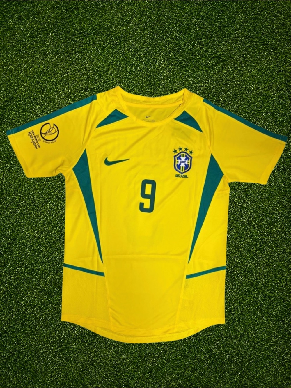 Brazil National Team Soccer Jersey #9 Ronaldo - 2002 World Cup Tribute